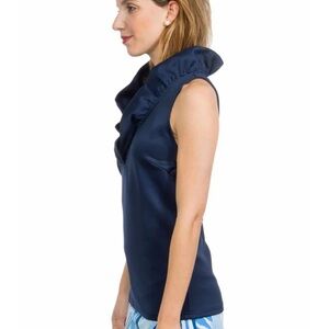Gretchen Scott navy ruffle collar top